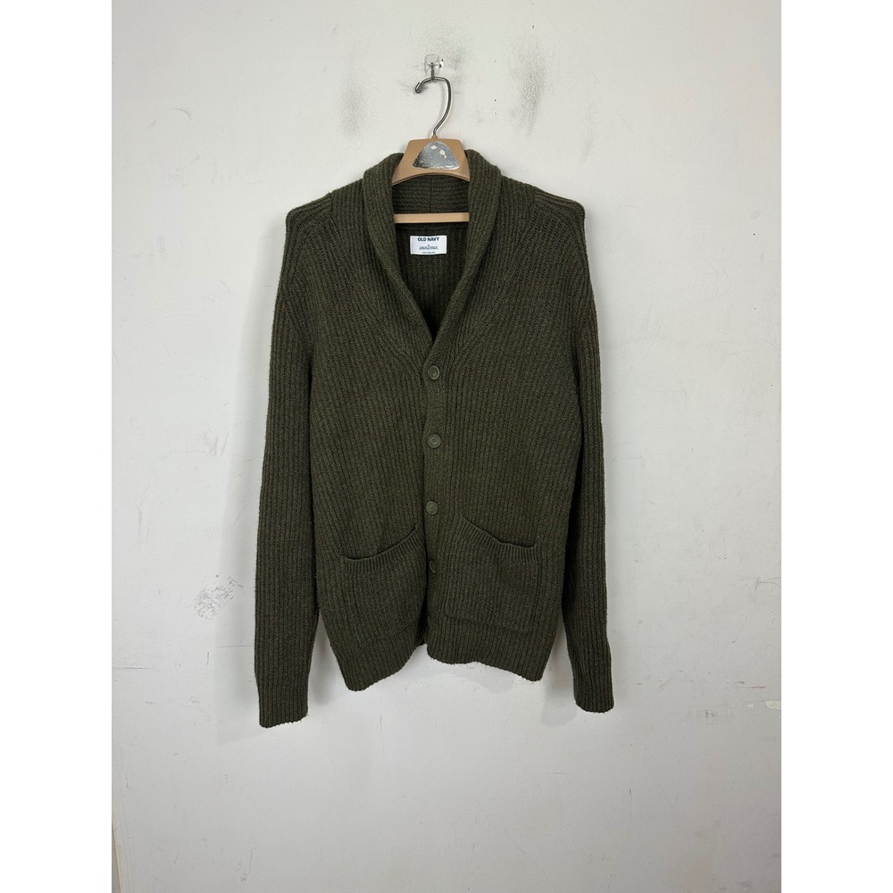 Old Navy Mens Olive Green Ribbed Shawl Collar Button Front Cardigan Sweater M